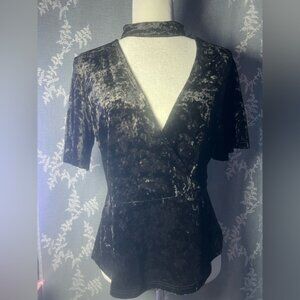 Honey Belle Black Velvet Wrap Top Choker Neckline Goth Y2K Soft Grunge